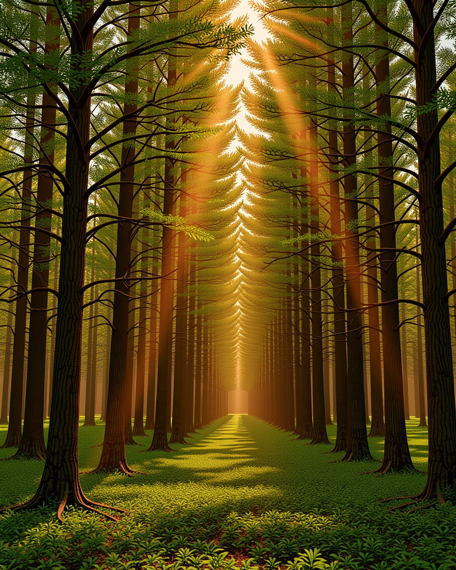 Enchanted Forest Sunlight Ray Pattern Rug