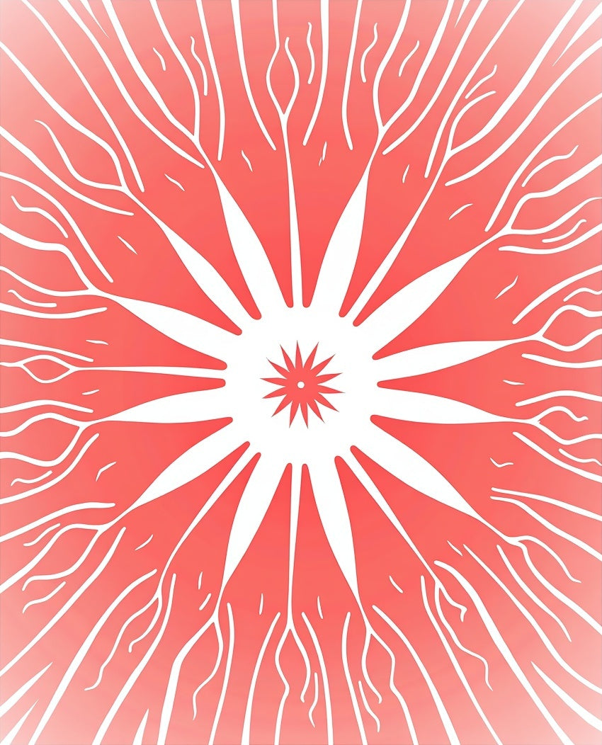 Radiant Geometric Starburst Coral Pattern Rug