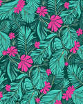 Vibrant Teal Pink Tropical Leaf Bloom Rug