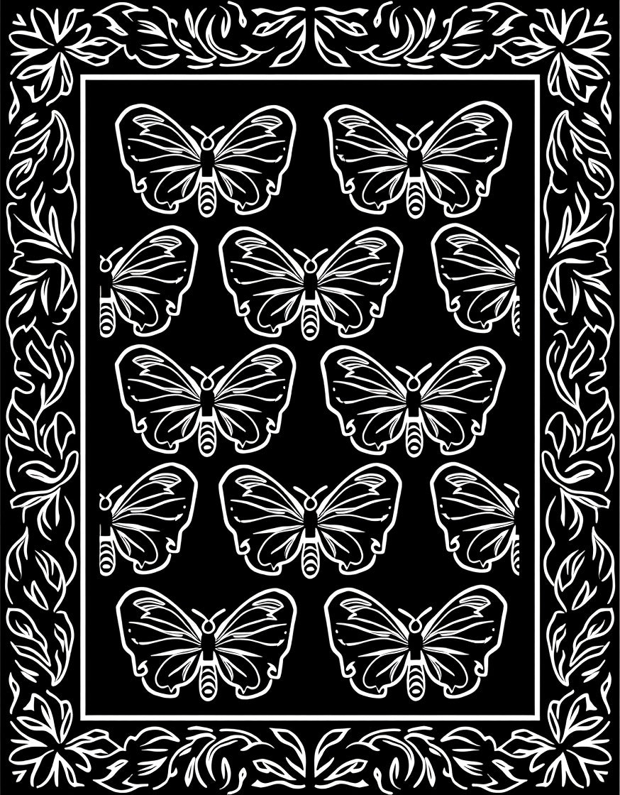 Black White Butterfly Motif Pattern Rug