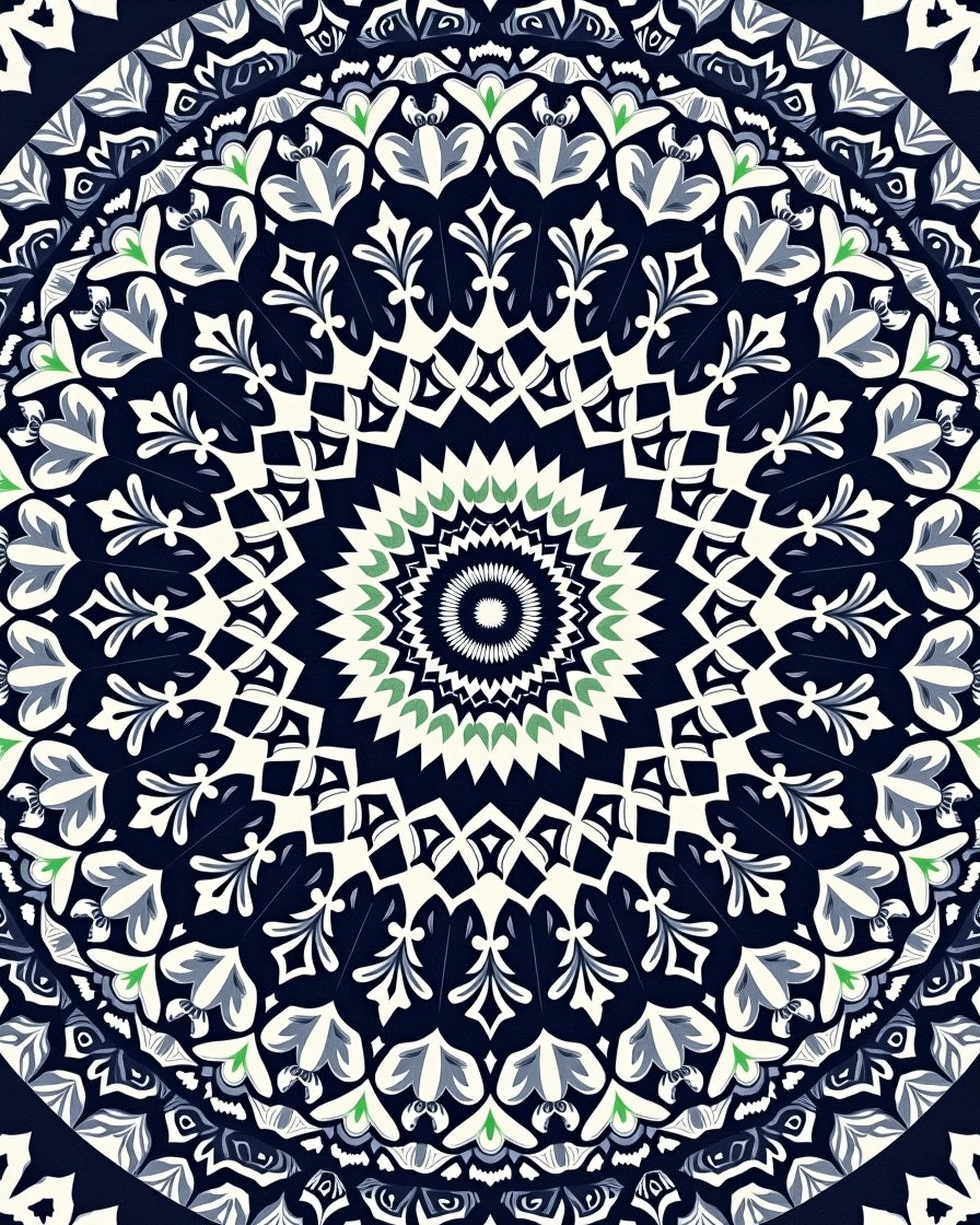 Artistic Navy Floral Mandala Pattern Rug
