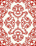 Elegant Red Damask Scroll Pattern Rug
