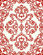 Elegant Red Damask Scroll Pattern Rug