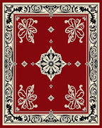 Rich Red Floral Scroll Border Design Rug