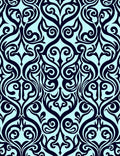Ornate Scrollwork Dark Blue Light Blue Rug