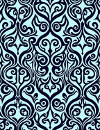 Ornate Scrollwork Dark Blue Light Blue Rug