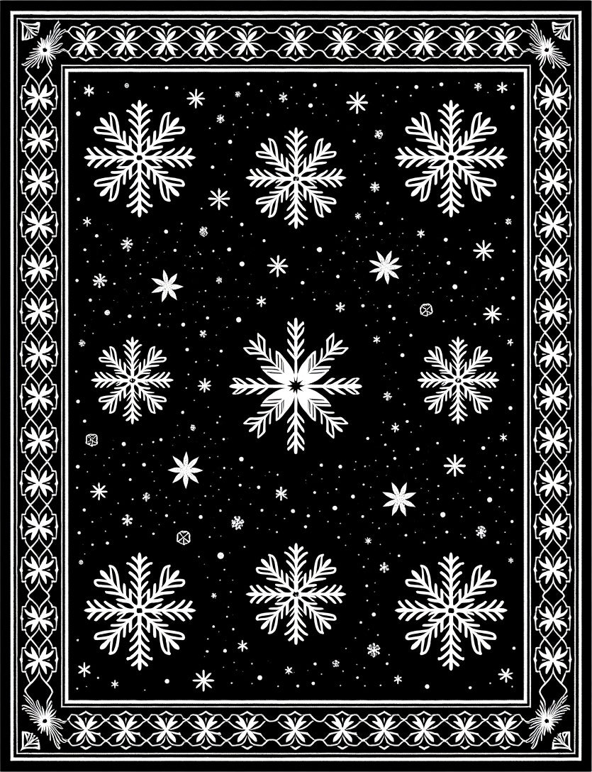 Black White Snowflake Border Garland Rug