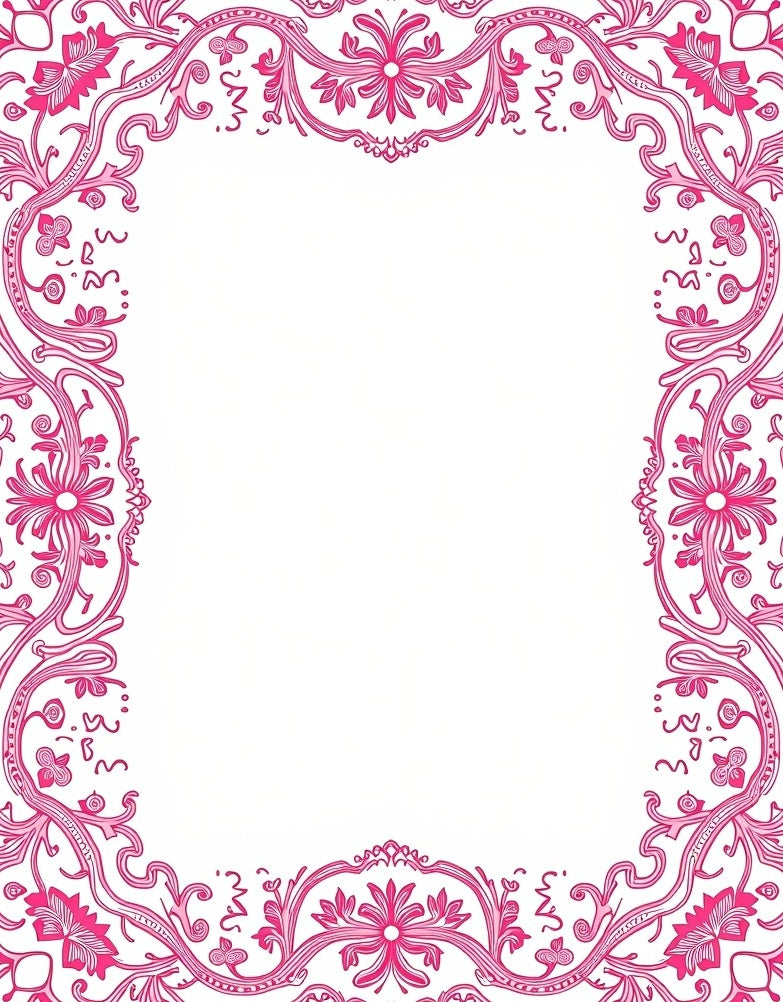 Elegant Pink Floral Vine Scroll Rug