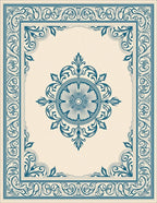 Ornate Floral Medallion Scroll Border Rug