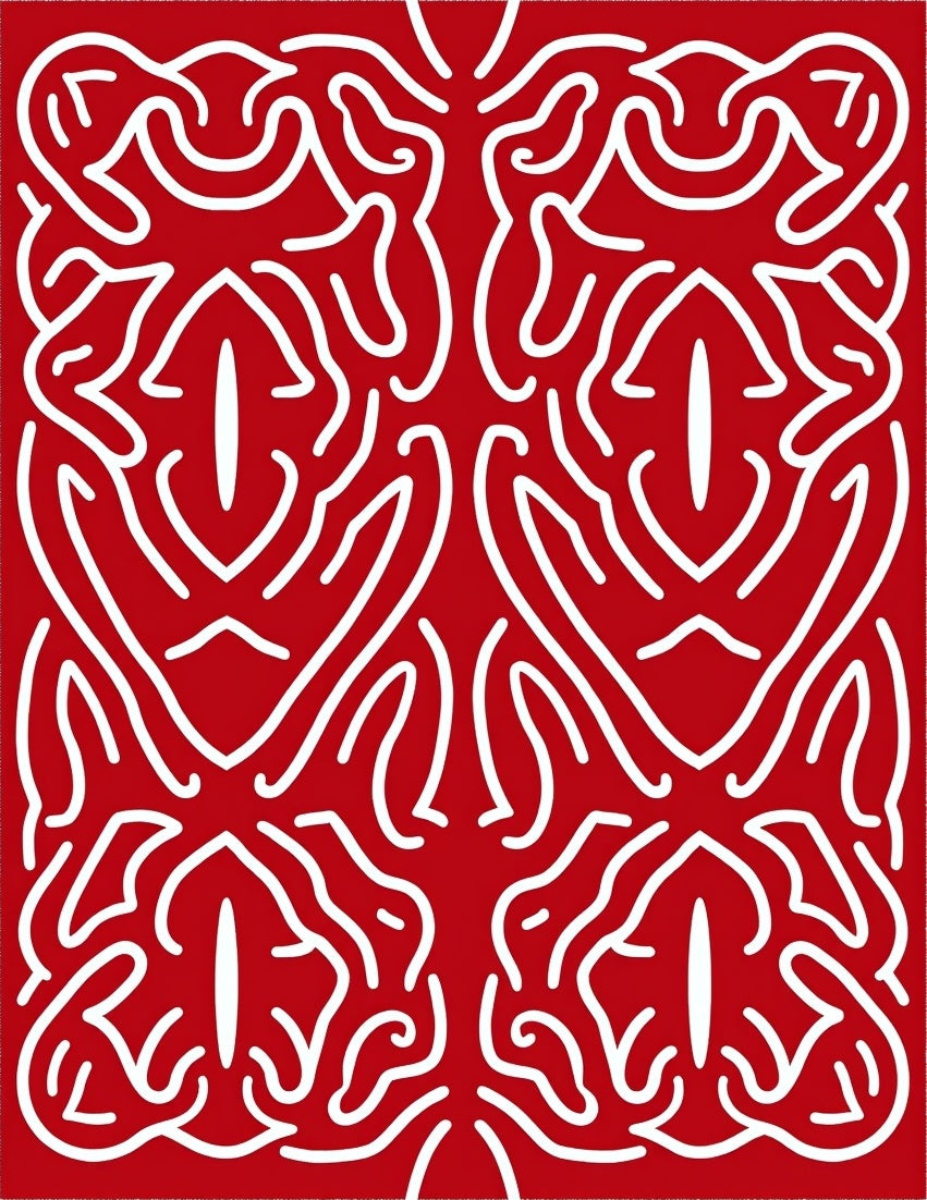 Red White Abstract Organic Pattern Rug