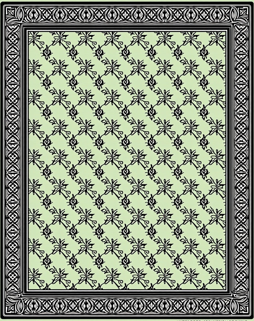 Light Green Floral Bordered Medallion Rug