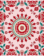 Red Green Floral Mandala Rug