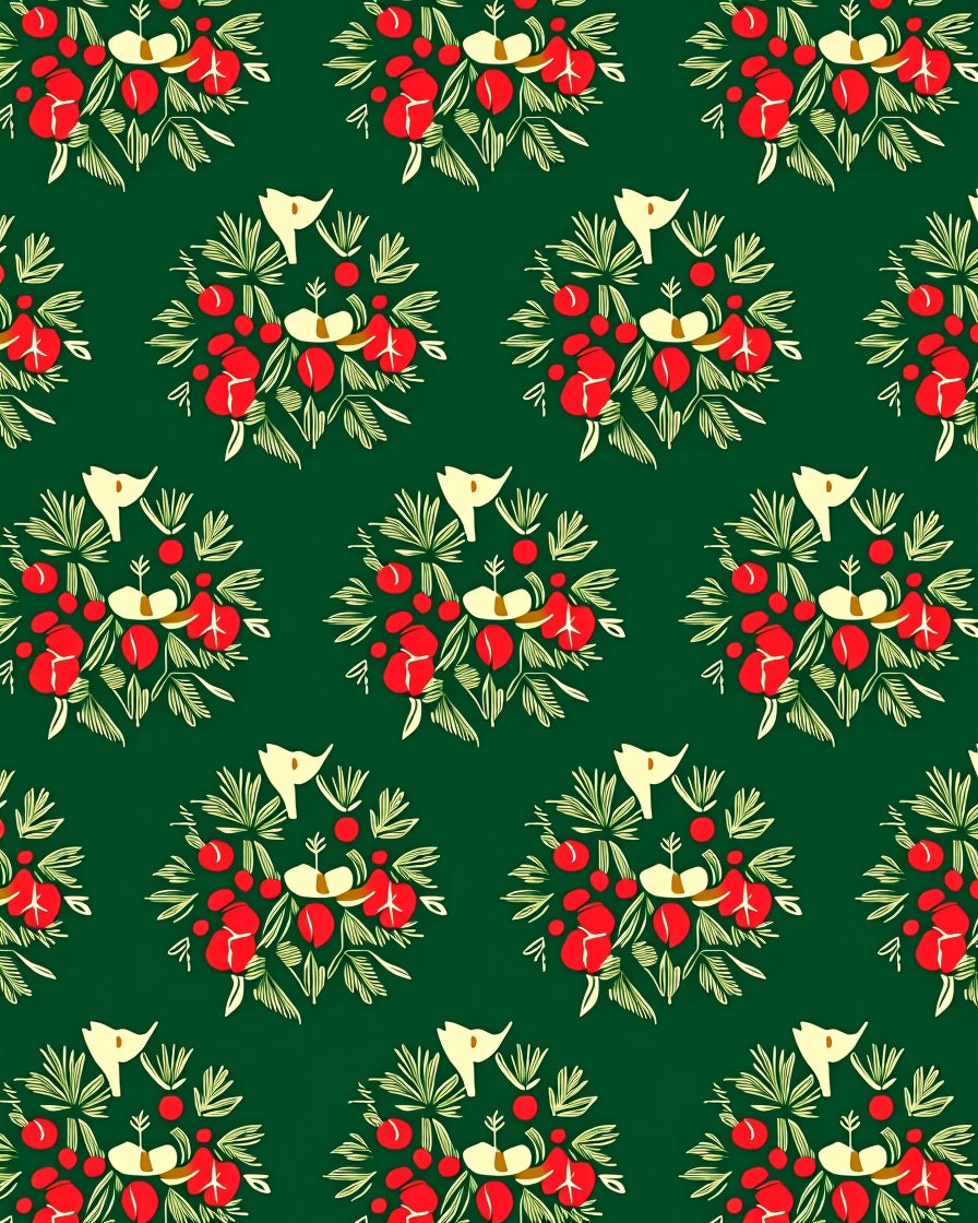 Red Berry Leaf Medallion Pattern Rug