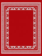 Ornate Red White Floral Border Design Rug