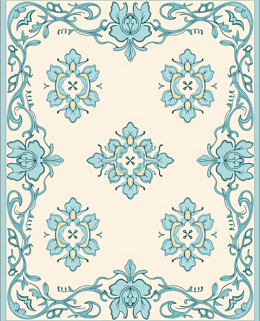 Floral Vine Art Nouveau Pattern Rug