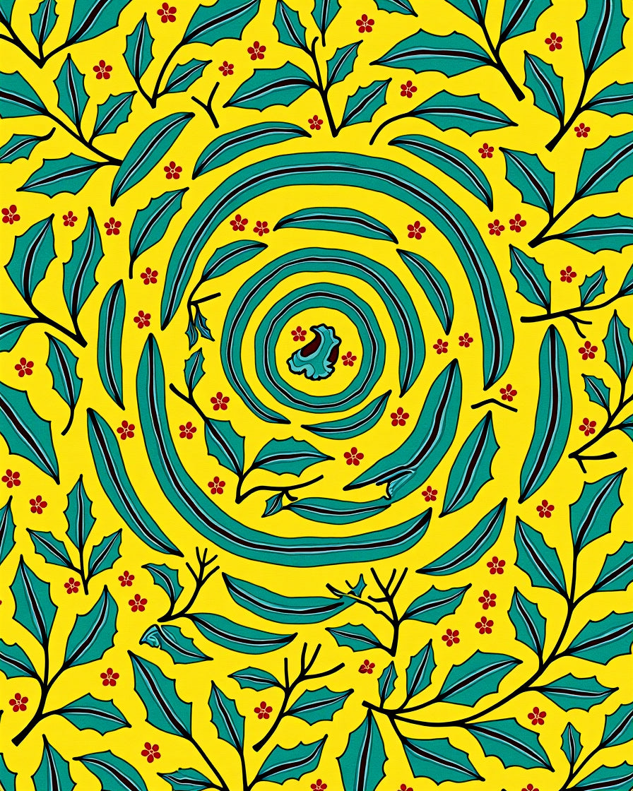 Vibrant Yellow Teal Swirl Floral Pattern Rug