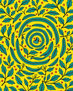 Vibrant Yellow Teal Swirl Floral Pattern Rug