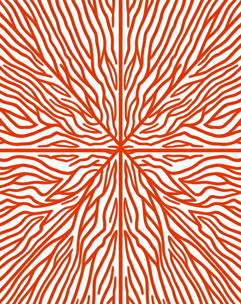 Radiating Red Organic Pattern Rug