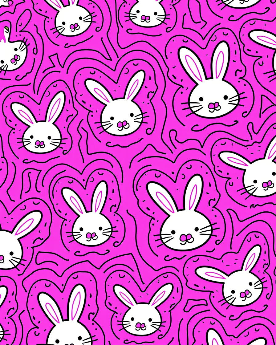 Playful Bunny Faces Pink Pattern Rug