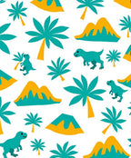 Whimsical Dinosaur Palm Tree Volcano Pattern Rug