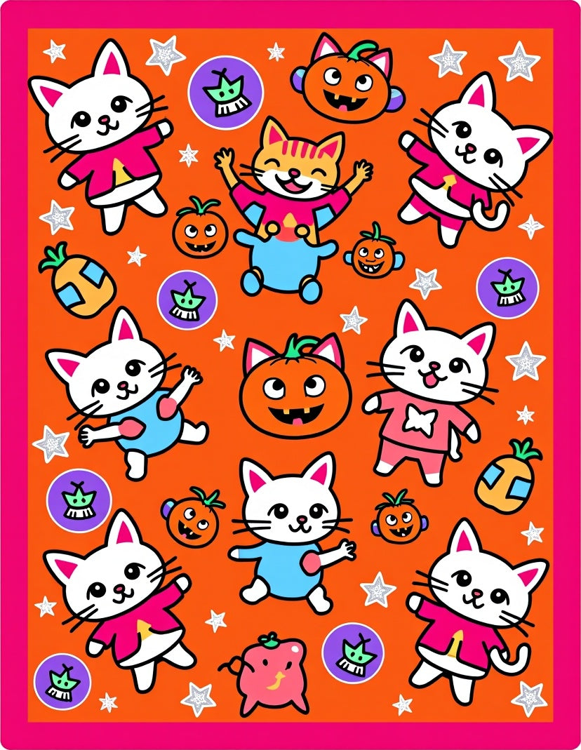 Playful Cats Pumpkins Pattern Rug