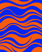 Vibrant Blue Orange Wavy Stripes Rug