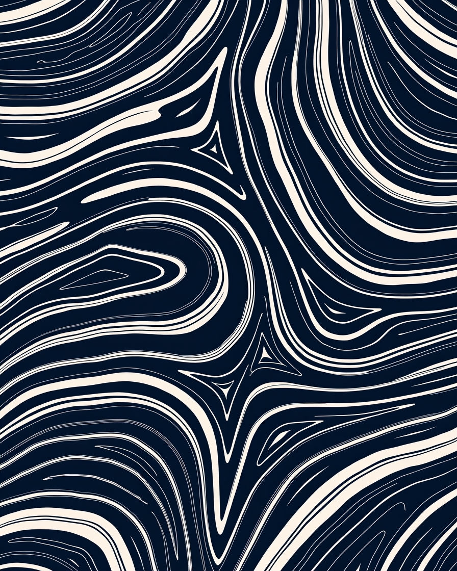 Dark Blue Cream Abstract Swirl Pattern Rug