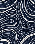 Dark Blue Cream Abstract Swirl Pattern Rug