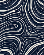 Dark Blue Cream Abstract Swirl Pattern Rug