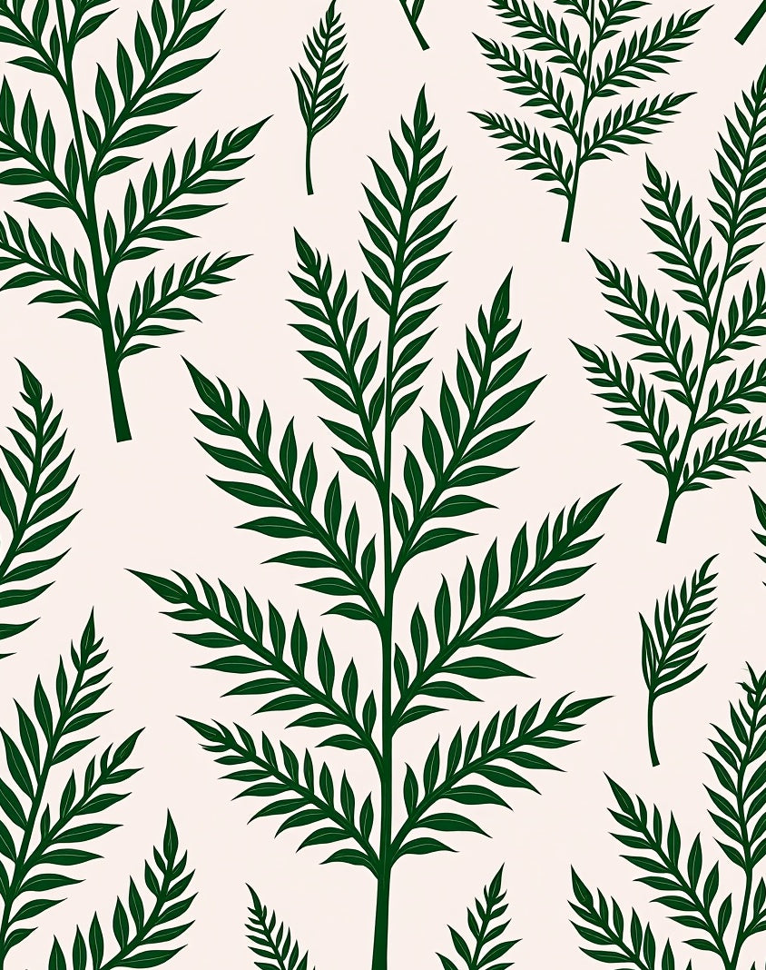 Dark Green Fern Leaf Pattern Rug