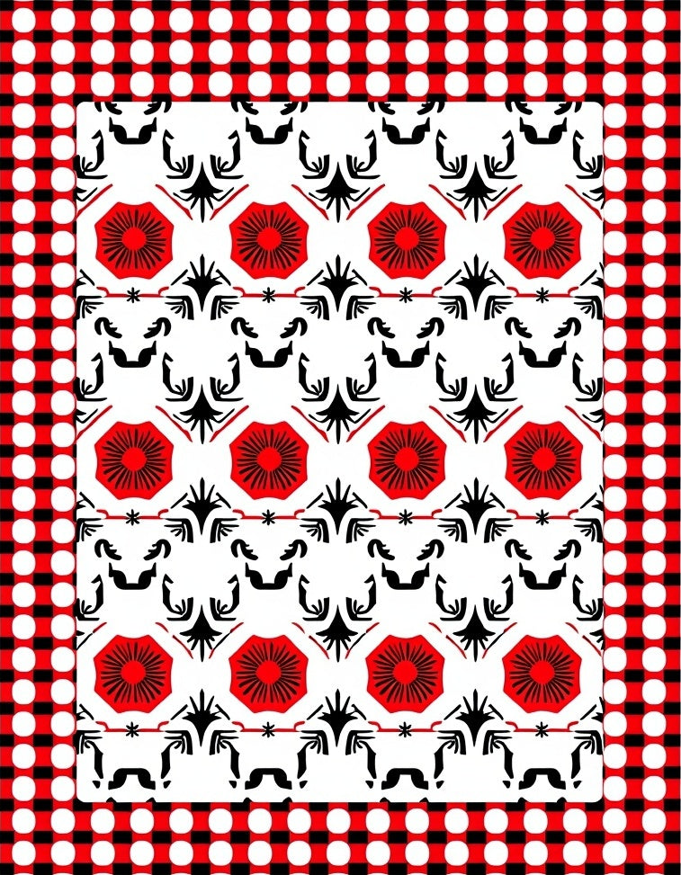 Bold Red Flower Gingham Pattern Rug