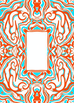 Abstract Swirls Orange Aqua Border Design Rug