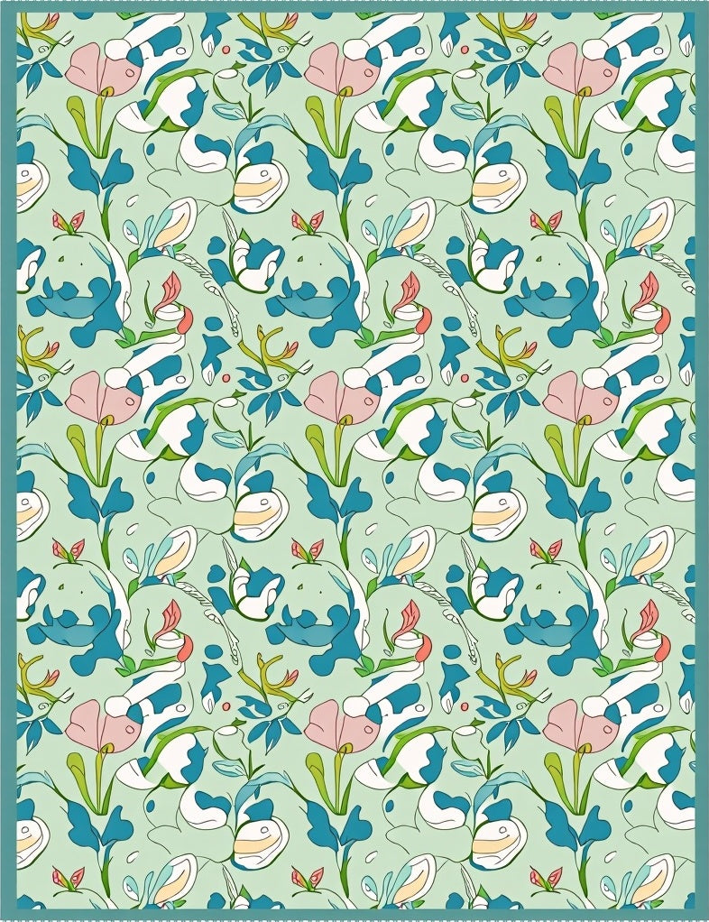 Whimsical Floral Abstract Blue Pink Rug
