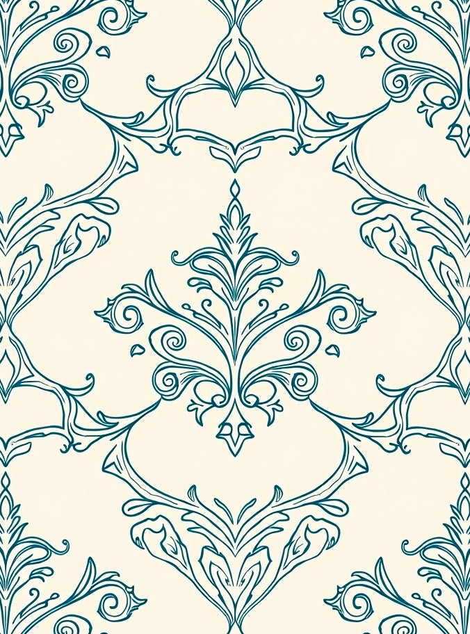 Elegant Teal Scrollwork Floral Damask Rug