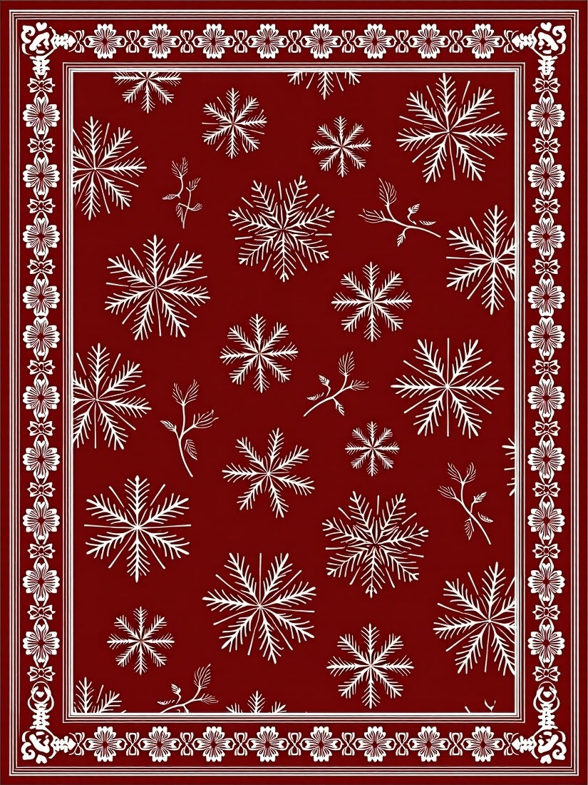 Elegant Snowflake Patterned Red Rug