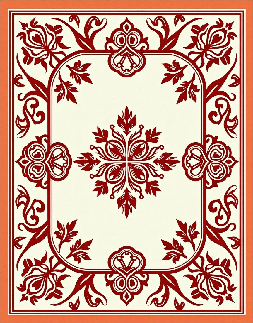 Classic Red Floral Medallion Pattern Rug