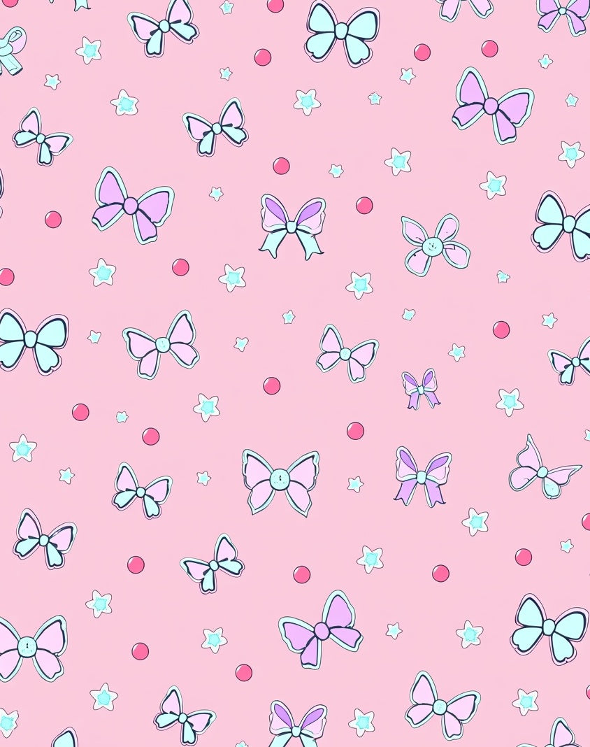 Pink Bows and Stars Pattern Rug