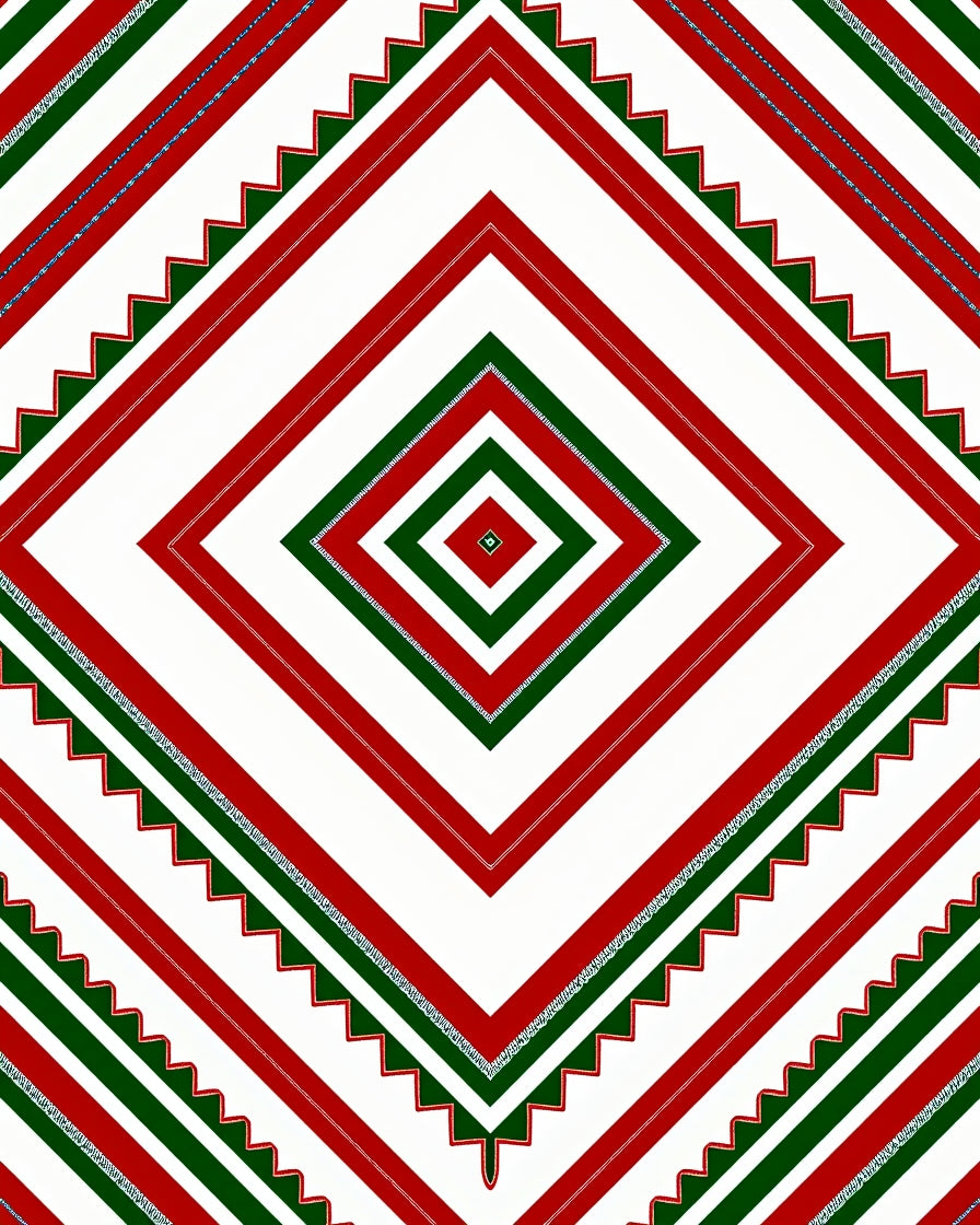 Red Green Diamond Geometric Design Rug