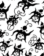 Whimsical Black White Character Pattern Rug
