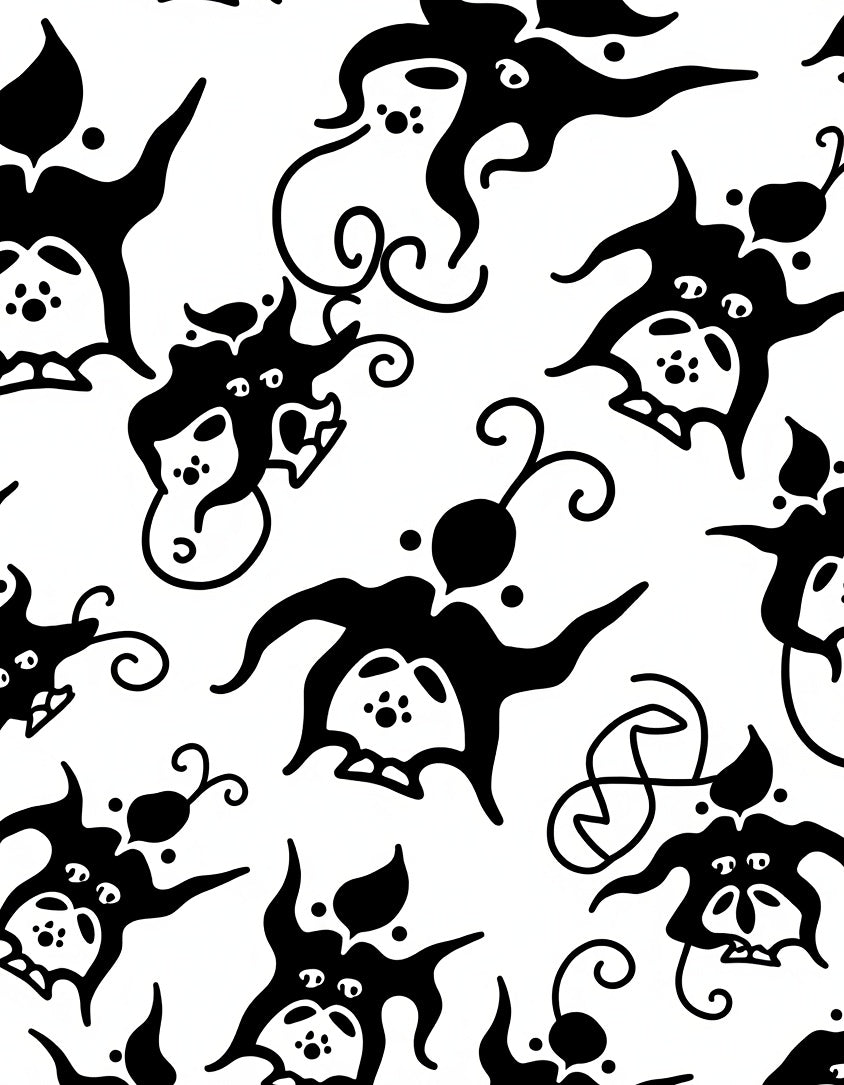 Whimsical Black White Character Pattern Rug