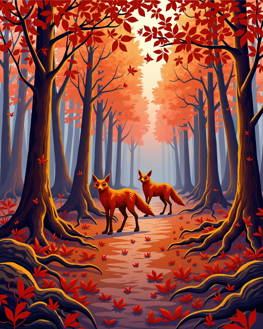 Enchanted Forest Fox Pattern Rug