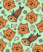 Playful Orange Cat Fish Pattern Rug