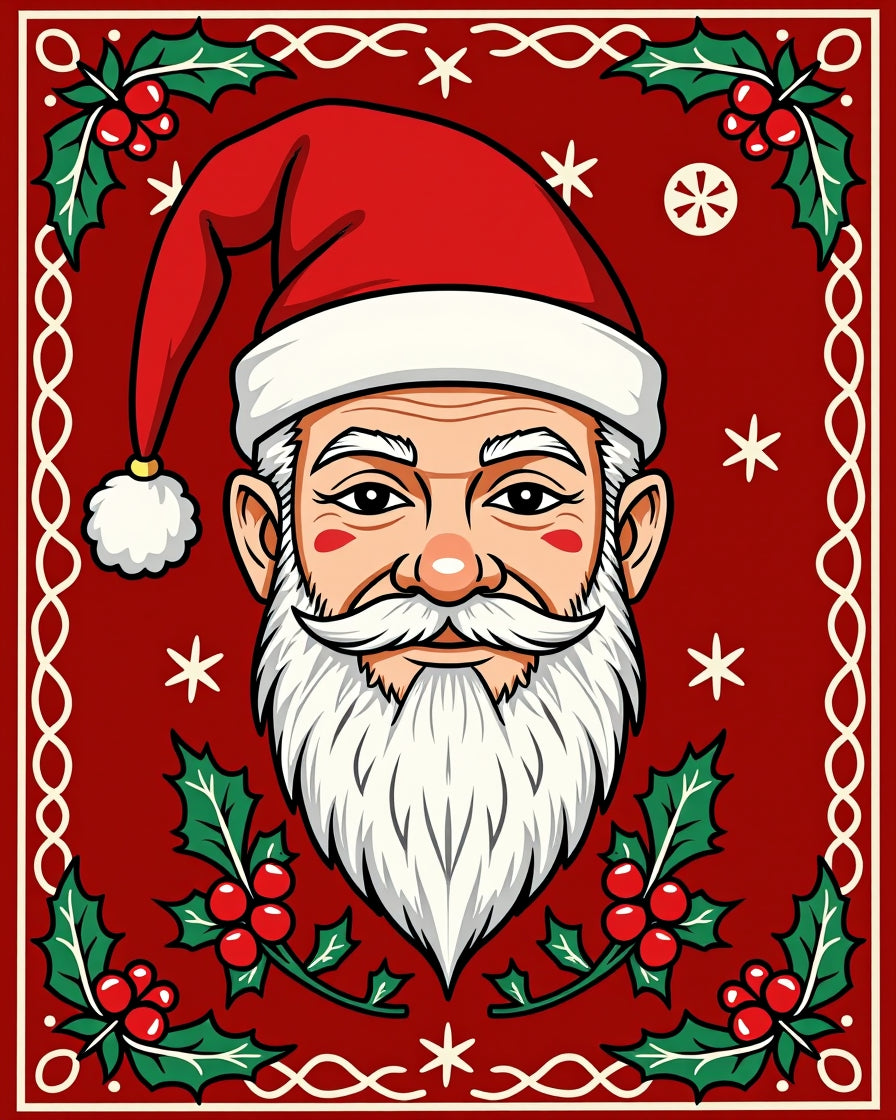 Jolly Santa Holly Patterned Rug