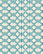 Teal Cream Geometric Interlocking Pattern Rug