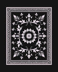 Ornate Floral Vine Black White Rug