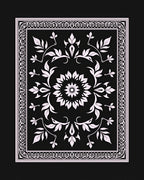 Ornate Floral Vine Black White Rug