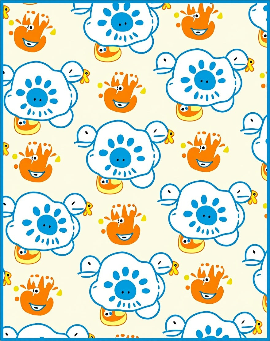 Whimsical Cartoon Character Pattern Rug