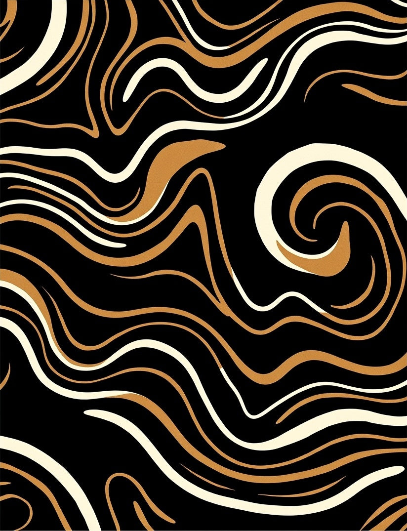 Abstract Swirls Black Gold Rug