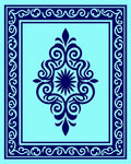 Ornate Dark Blue Floral Frame Rug