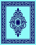 Ornate Dark Blue Floral Frame Rug